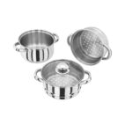 Judge Essentials 3 Tier Steamer Pot Set With Vented Glass Lid - Stainless Steel - 16 cm - HX01 - 01