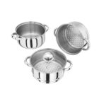 Judge Essentials 3 Tier Steamer Pot Set With Vented Glass Lid - Stainless Steel - 18 cm - HX02 - 01