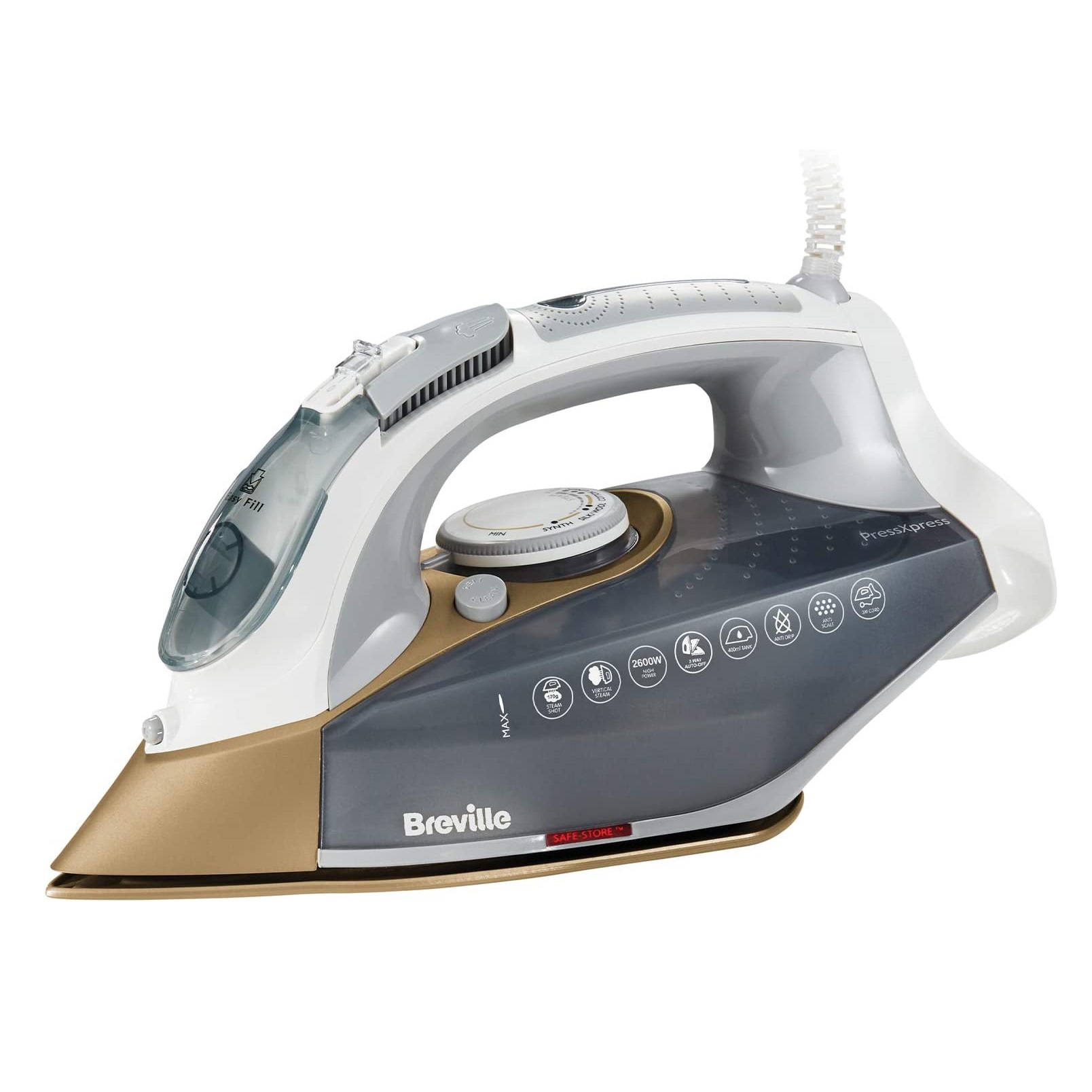 Breville Press Xpress Steam Iron – ‎White & Satin Gold – 2600W – VIN406 -  BrandCart